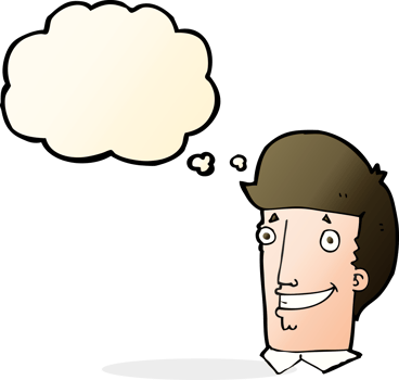 cartoon happy man with thought bubble png