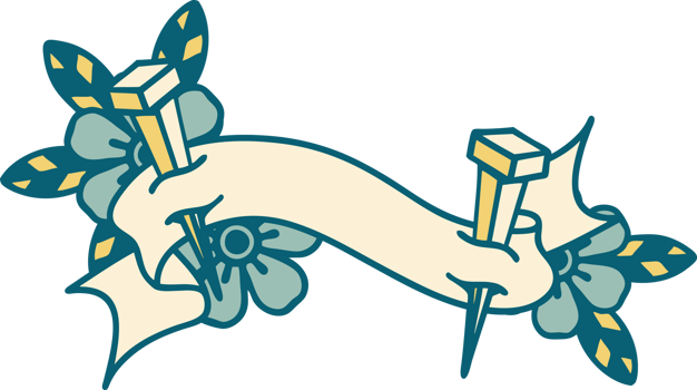 traditional tattoo with banner of iron nail png
