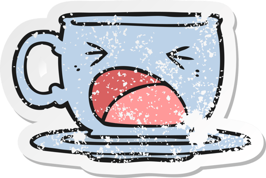 distressed sticker of a cartoon shouting tea cup png