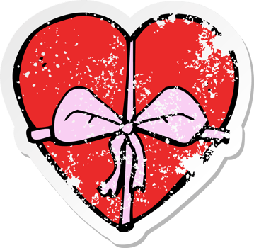 retro distressed sticker of a cartoon heart shaped present drawing png