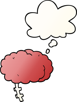 cartoon brain with thought bubble in smooth gradient style png