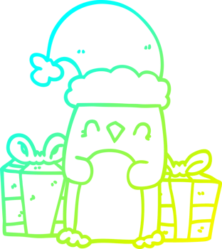 cold gradient line drawing of a cute christmas penguin png