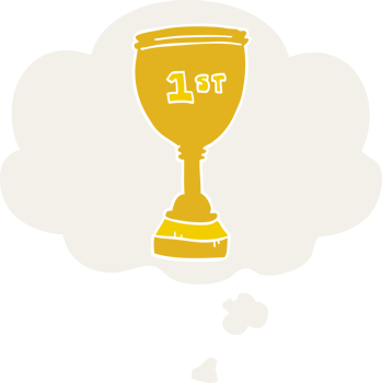 cartoon sports trophy with thought bubble in retro style png
