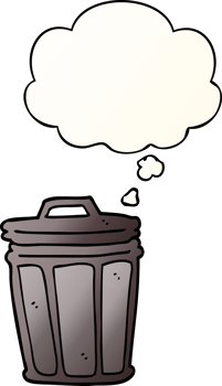 cartoon trash can with thought bubble in smooth gradient style png