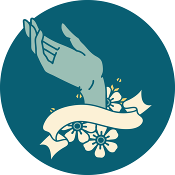 tattoo style icon with banner of a hand png