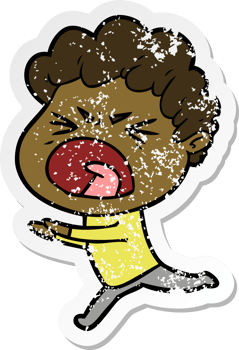distressed sticker of a cartoon furious man png