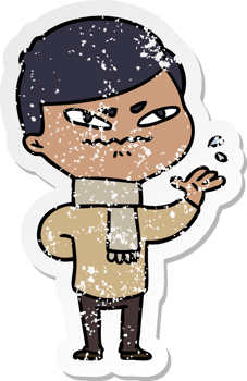 distressed sticker of a cartoon angry man png