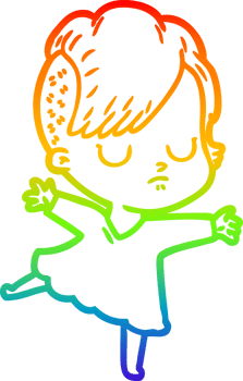 rainbow gradient line drawing of a cartoon woman png