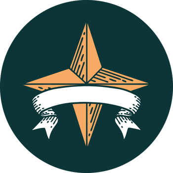tattoo style icon with banner of a star png