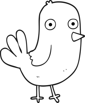 hand drawn black and white cartoon bird png