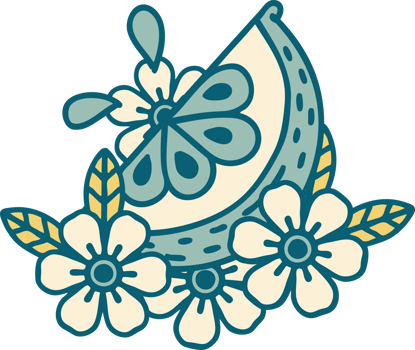 iconic tattoo style image of a decorative lemon png