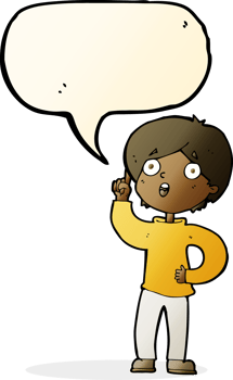 cartoon boy with idea with speech bubble png