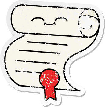 distressed sticker of a cute cartoon contract png