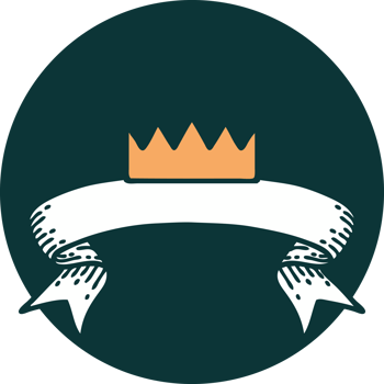 tattoo style icon with banner of a crown png