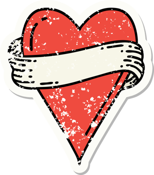 distressed sticker tattoo in traditional style of a heart and banner png