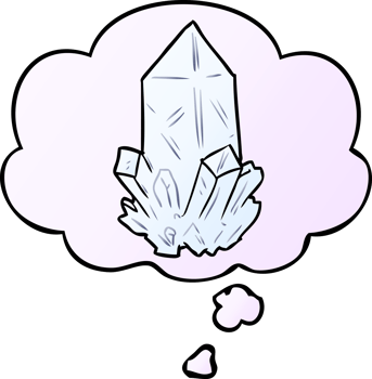 cartoon quartz crystal with thought bubble in smooth gradient style png
