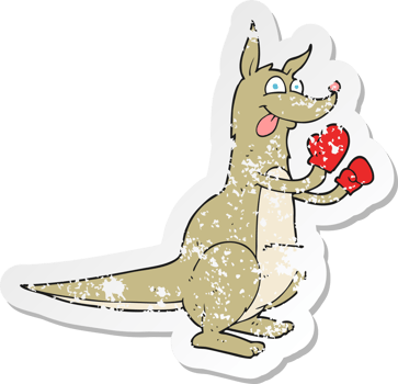 retro distressed sticker of a cartoon boxing kangaroo png