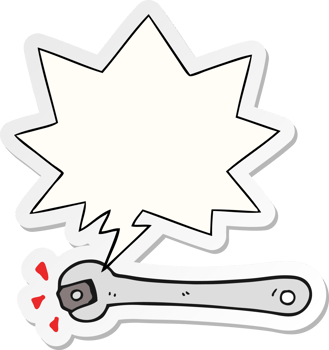 cartoon spanner turning nut with speech bubble sticker png
