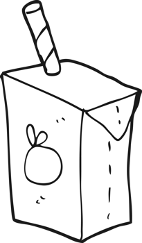 hand drawn black and white cartoon juice box png