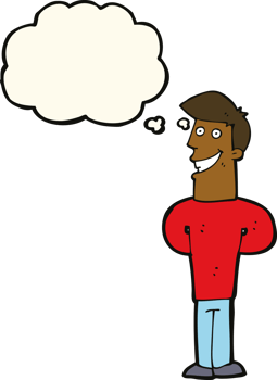 cartoon grinning man with thought bubble png