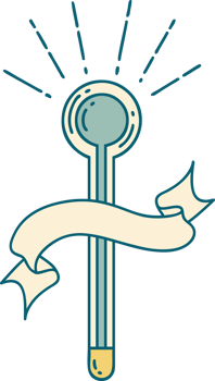 scroll banner with tattoo style glass thermometer png
