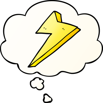 cartoon lightning with thought bubble in smooth gradient style png