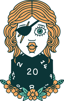 Retro Tattoo Style human rogue with natural twenty dice roll png