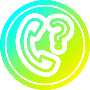 telephone handset with question mark circular icon with cool gradient finish png