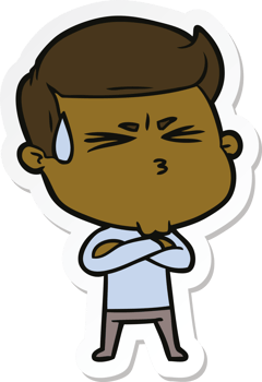 sticker of a cartoon man sweating png