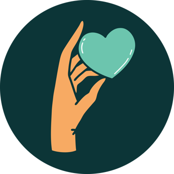 iconic tattoo style image of a hand holding a heart png