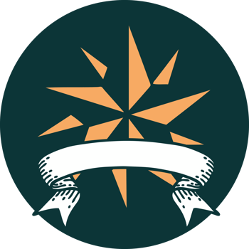 tattoo style icon with banner of a star png