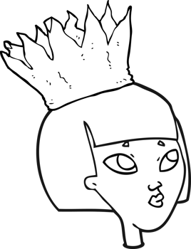 hand drawn black and white cartoon woman wearing paper crown png