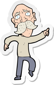 sticker of a cartoon sad old man pointing png