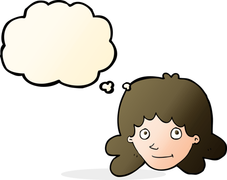 cartoon happy female face with thought bubble png