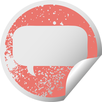 distressed circular peeling sticker symbol of a speech bubble png