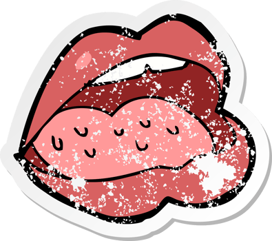retro distressed sticker of a cartoon open mouth drawing png