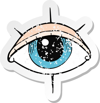 retro distressed sticker of a cartoon tattoo eye symbol png