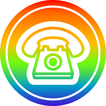 old telephone circular icon with rainbow gradient finish png