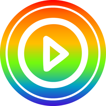 play button circular icon with rainbow gradient finish png