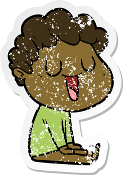distressed sticker of a laughing cartoon man png