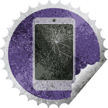 cracked screen cell phone graphic   illustration round sticker stamp png