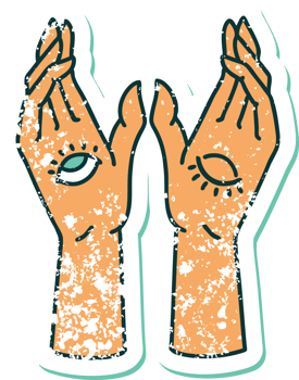 iconic distressed sticker tattoo style image of mystic hands png