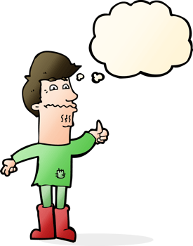 cartoon nervous man with thought bubble png