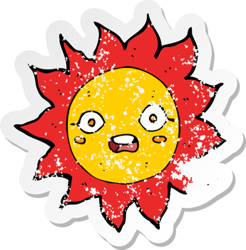 retro distressed sticker of a cartoon sun png