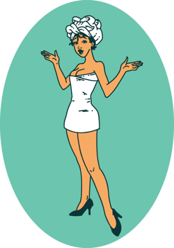 tattoo in traditional style of a pinup girl in towels png