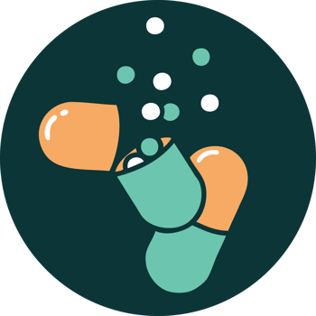 icon of burst open medical capsule pill png