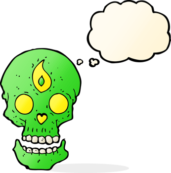 cartoon mystic skull with thought bubble png