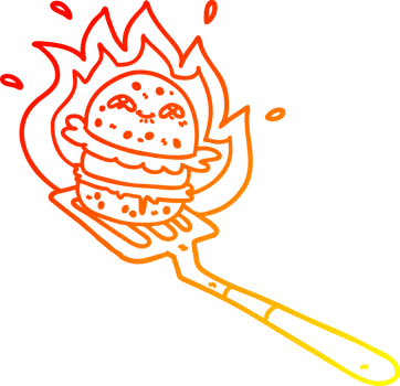 warm gradient line drawing of a cartoon burger cooking png