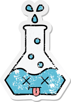distressed sticker of a cute cartoon science beaker png