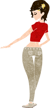 cartoon pretty girl in jeans and tee png